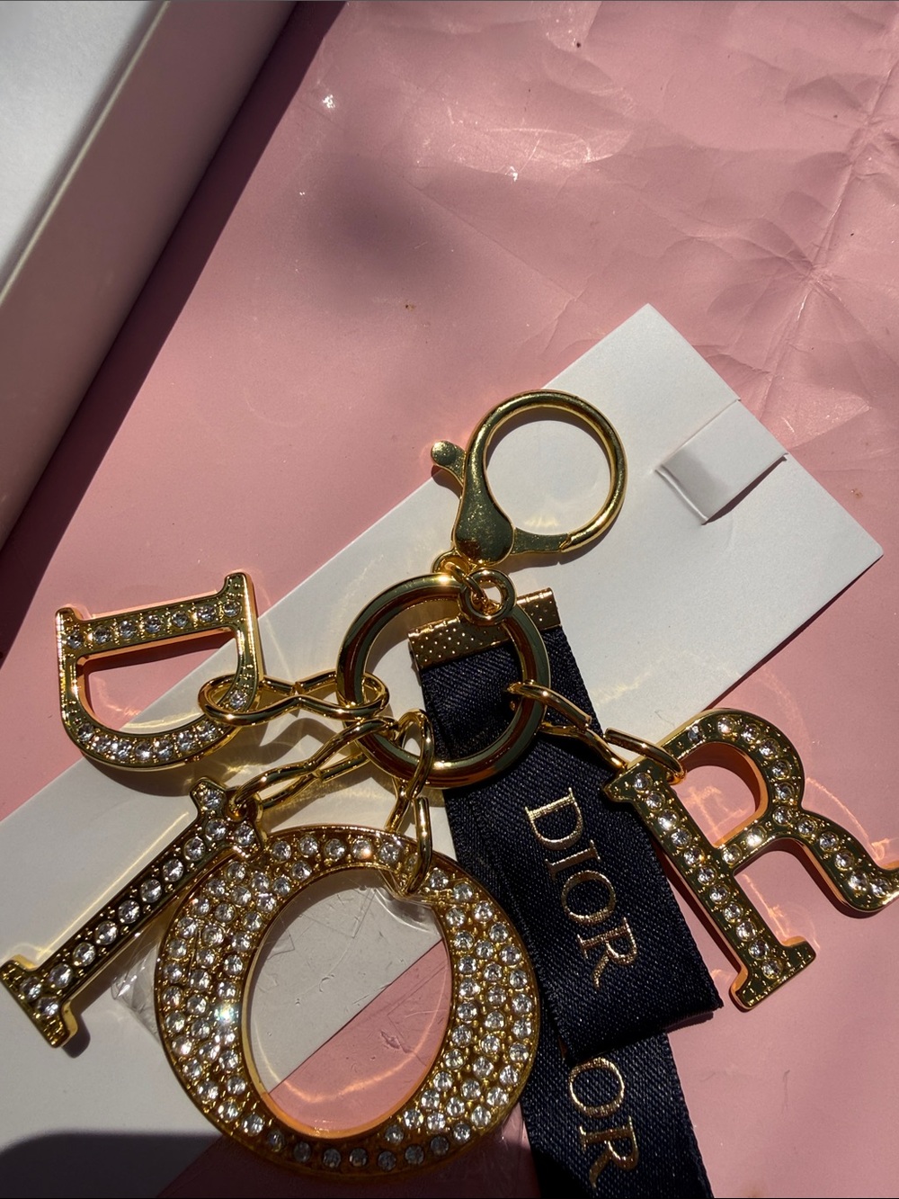 DIOR Gold and Black Crystal 'D I O R' Keychain Charm AMAZING New in box - Picture 5 of 5